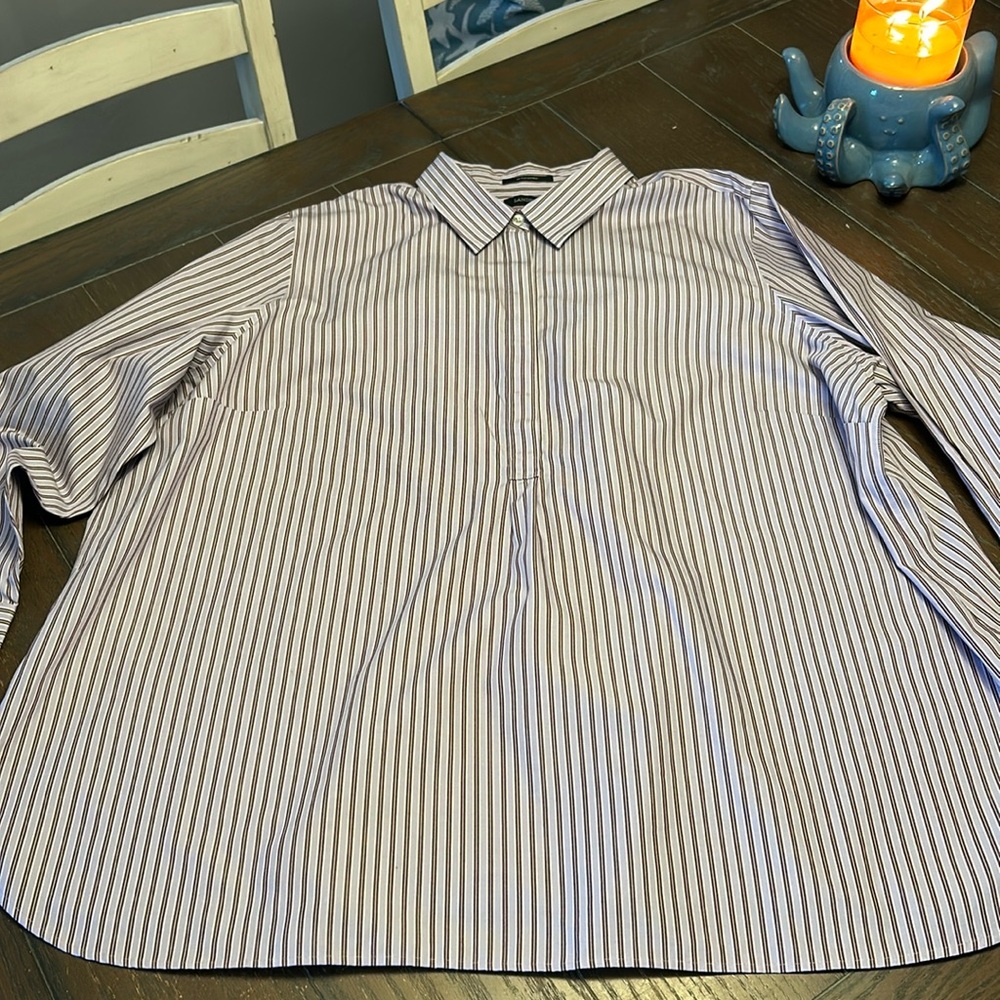 Lands End Button Up Tunic Blouse.  26W. Purple and white striped.